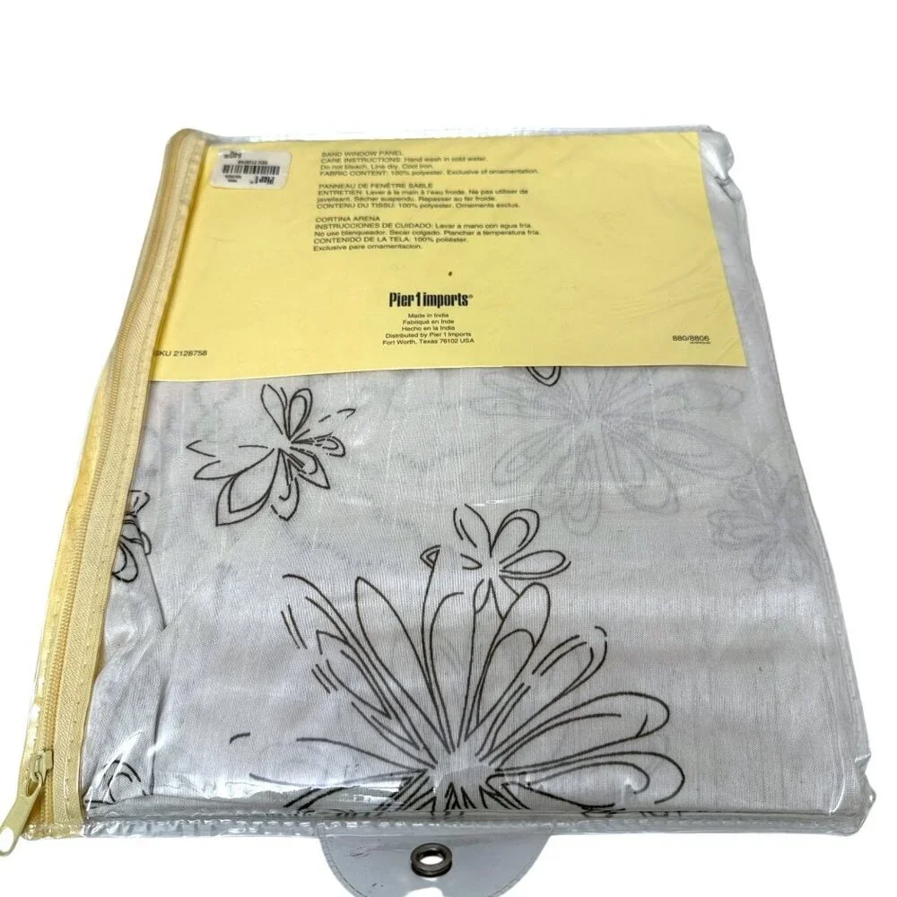 PIER 1 IMPORTS Curtains Pair of Panels Sand Floral Sheer Rod Pocket NEW 42x84